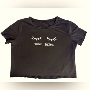 Women’s SHEIN Sweet Dreams black polyester pajama shirt with eyelash print sz M